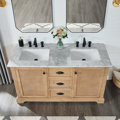 Meuble sous-vasque Hervas avec plateau en marbre naturel, sans miroir