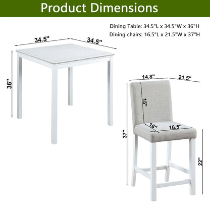 Ensemble de salle à manger moderne 5 pièces avec table carrée hauteur comptoir et 4 chaises rembourrées