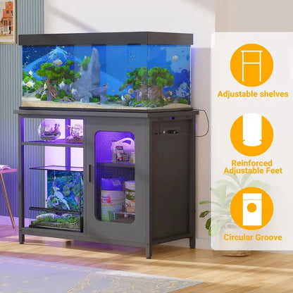 Meuble pour aquarium de 75 à 110 litres avec prises de courant et éclairage LED