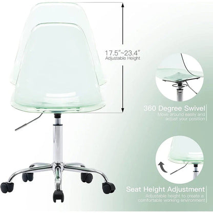 Chaise de bureau à roulettes sans accoudoirs, réglable en hauteur, en acrylique pivotant