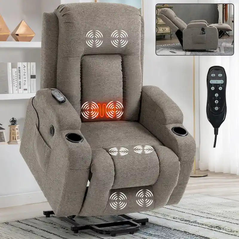 Fauteuil inclinable releveur électrique Lazy Boy, fauteuil de massage moderne à moteur unique avec chauffage lombaire, port de chargement USB, porte-gobelets