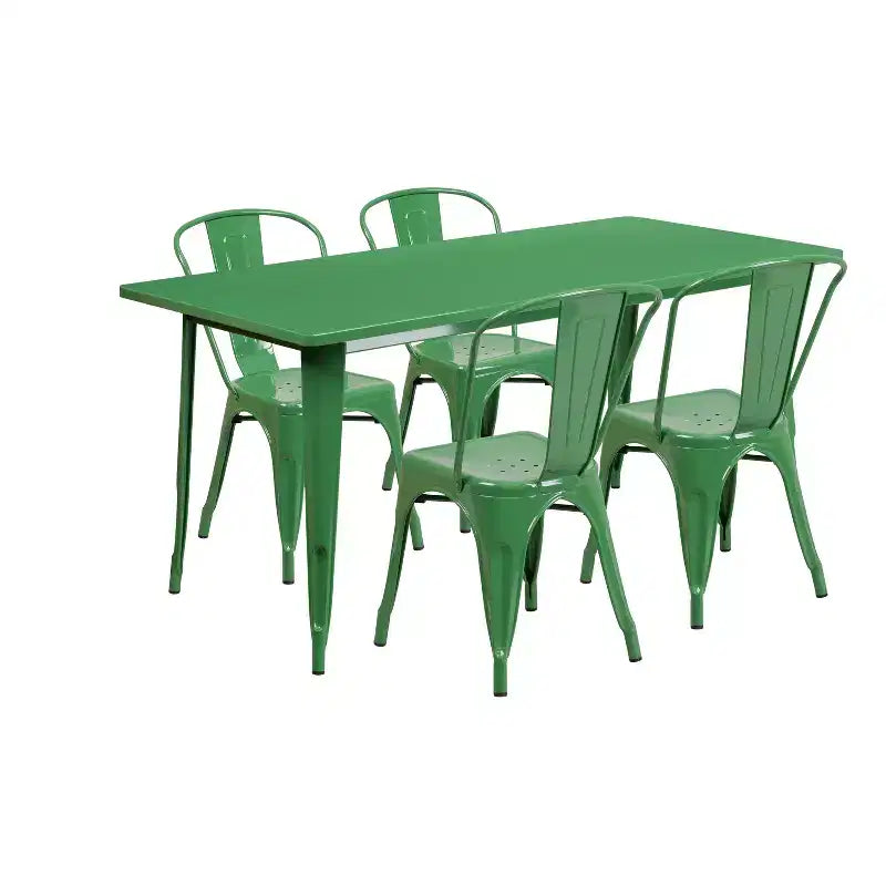 Ensemble table rectangulaire en métal d'intérieur/extérieur Flash Furniture de qualité commerciale, 80 x 160 cm, avec 4 chaises empilables