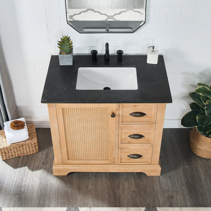 Meuble sous-vasque Hervas avec plateau en marbre naturel, sans miroir