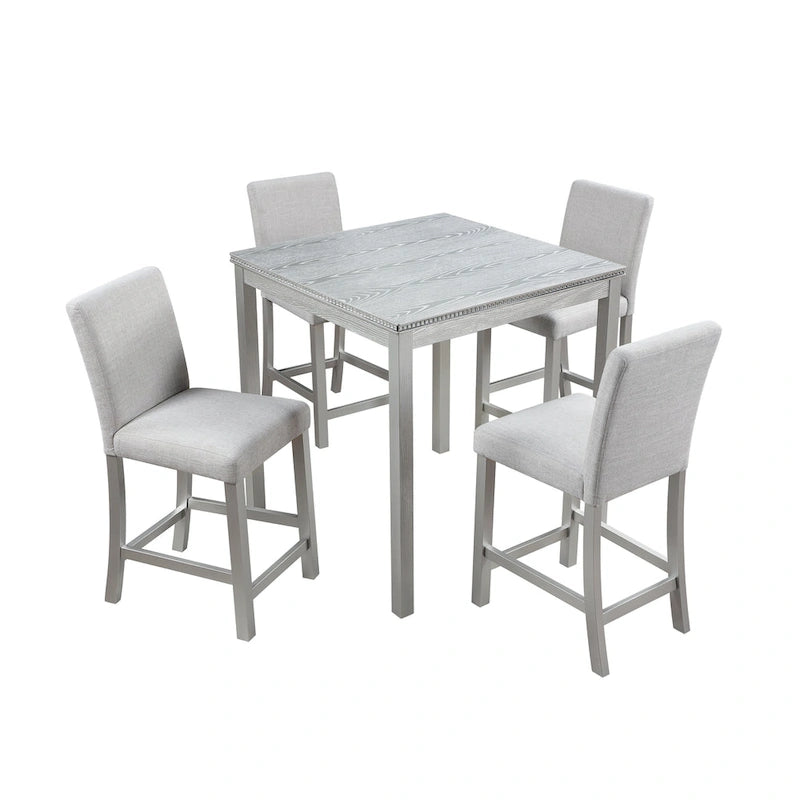Ensemble de salle à manger moderne 5 pièces avec table carrée hauteur comptoir et 4 chaises rembourrées