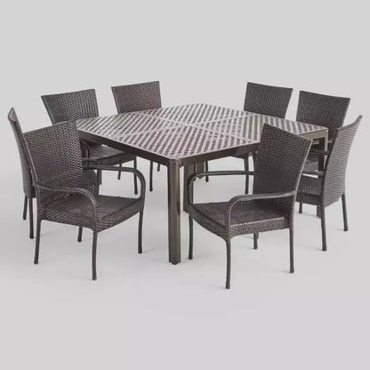 Bullpond 9pc Aluminum and Wicker Dining Set - Christopher Knight Home