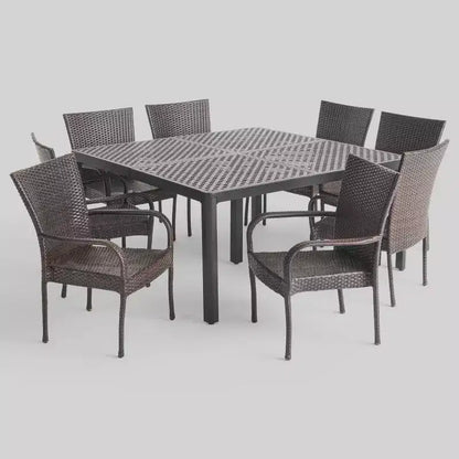 Bullpond 9pc Aluminum and Wicker Dining Set - Christopher Knight Home