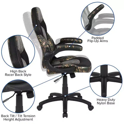 Flash Furniture X10 Gaming Chair Racing Office Ergonomic Computer PC Adjustable Swivel Chair with Flip-up Arms