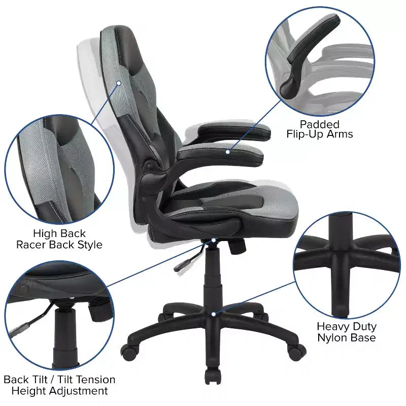 Flash Furniture X10 Gaming Chair Racing Office Ergonomic Computer PC Adjustable Swivel Chair with Flip-up Arms