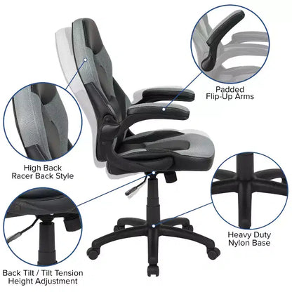 Flash Furniture X10 Gaming Chair Racing Office Ergonomic Computer PC Adjustable Swivel Chair with Flip-up Arms