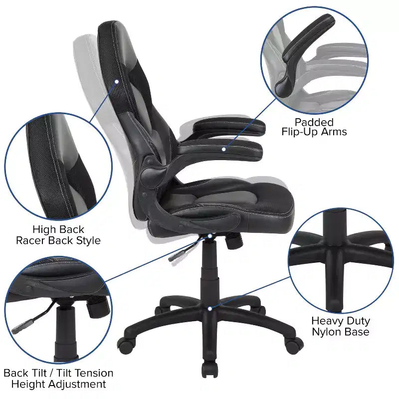 Flash Furniture X10 Gaming Chair Racing Office Ergonomic Computer PC Adjustable Swivel Chair with Flip-up Arms