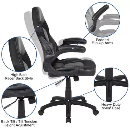 Flash Furniture X10 Gaming Chair Racing Office Ergonomic Computer PC Adjustable Swivel Chair with Flip-up Arms