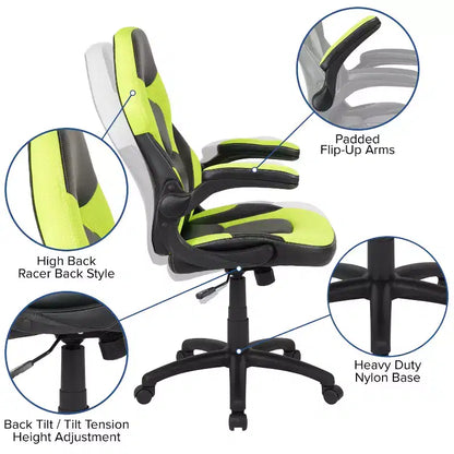 Flash Furniture X10 Gaming Chair Racing Office Ergonomic Computer PC Adjustable Swivel Chair with Flip-up Arms