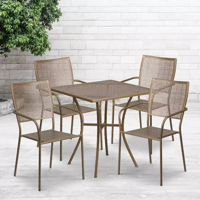 Flash Furniture Oia Commercial Grade 28 Square Indoor-Outdoor Steel Patio Table Set with 4 Square Back Chairs