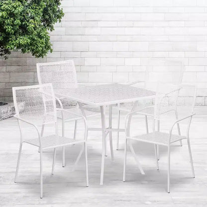 Flash Furniture Oia Commercial Grade 28 Square Indoor-Outdoor Steel Patio Table Set with 4 Square Back Chairs