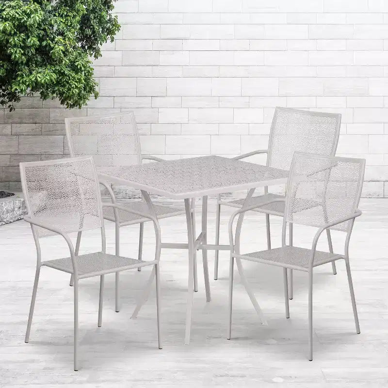 Flash Furniture Oia Commercial Grade 28 Square Indoor-Outdoor Steel Patio Table Set with 4 Square Back Chairs