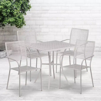 Flash Furniture Oia Commercial Grade 28 Square Indoor-Outdoor Steel Patio Table Set with 4 Square Back Chairs
