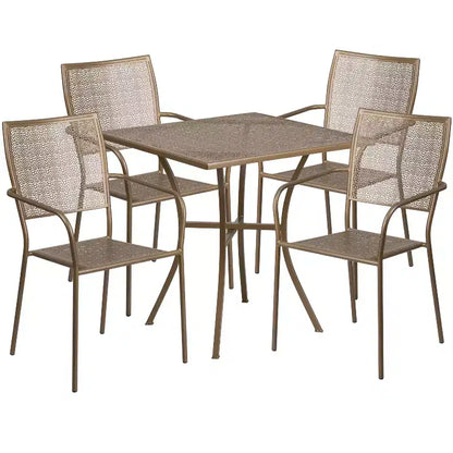 Flash Furniture Oia Commercial Grade 28 Square Indoor-Outdoor Steel Patio Table Set with 4 Square Back Chairs