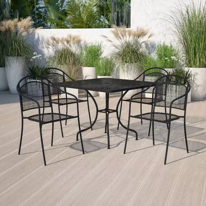 Flash Furniture Oia Commercial Grade 35.5 Square Indoor-Outdoor Steel Patio Table Set with 4 Round Back Chairs
