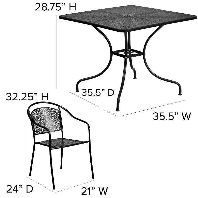 Flash Furniture Oia Commercial Grade 35.5 Square Indoor-Outdoor Steel Patio Table Set with 4 Round Back Chairs