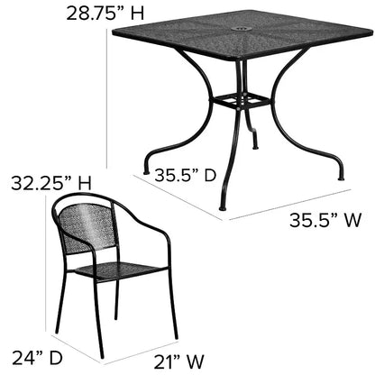 Flash Furniture Oia Commercial Grade 35.5 Square Indoor-Outdoor Steel Patio Table Set with 4 Round Back Chairs