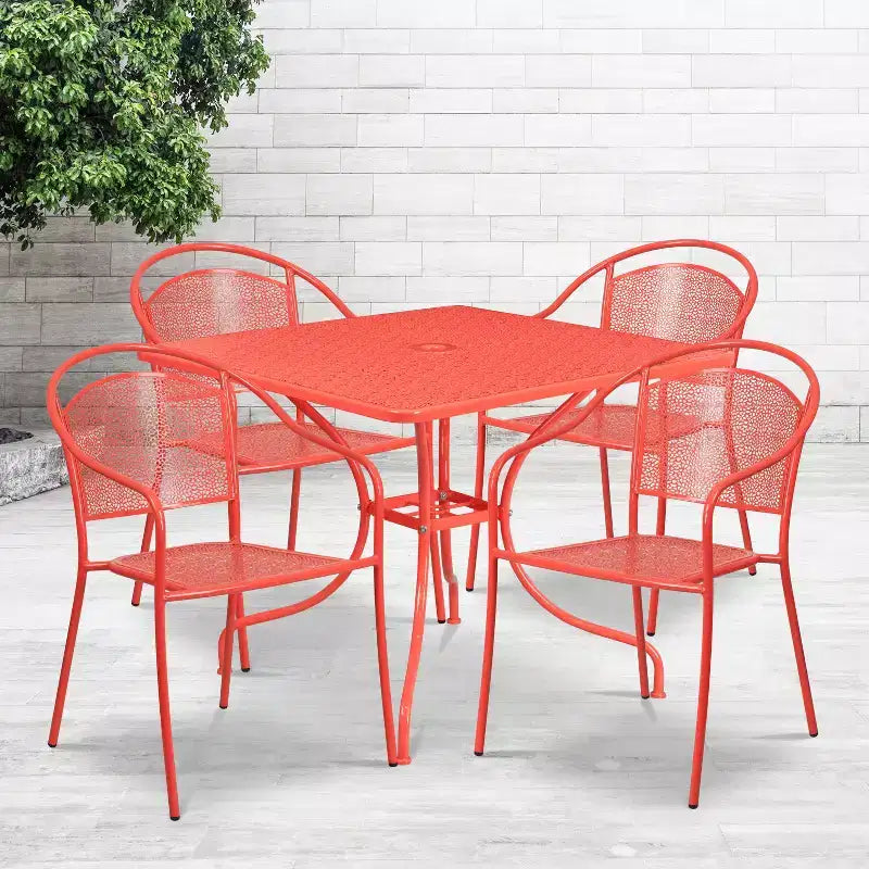 Flash Furniture Oia Commercial Grade 35.5 Square Indoor-Outdoor Steel Patio Table Set with 4 Round Back Chairs