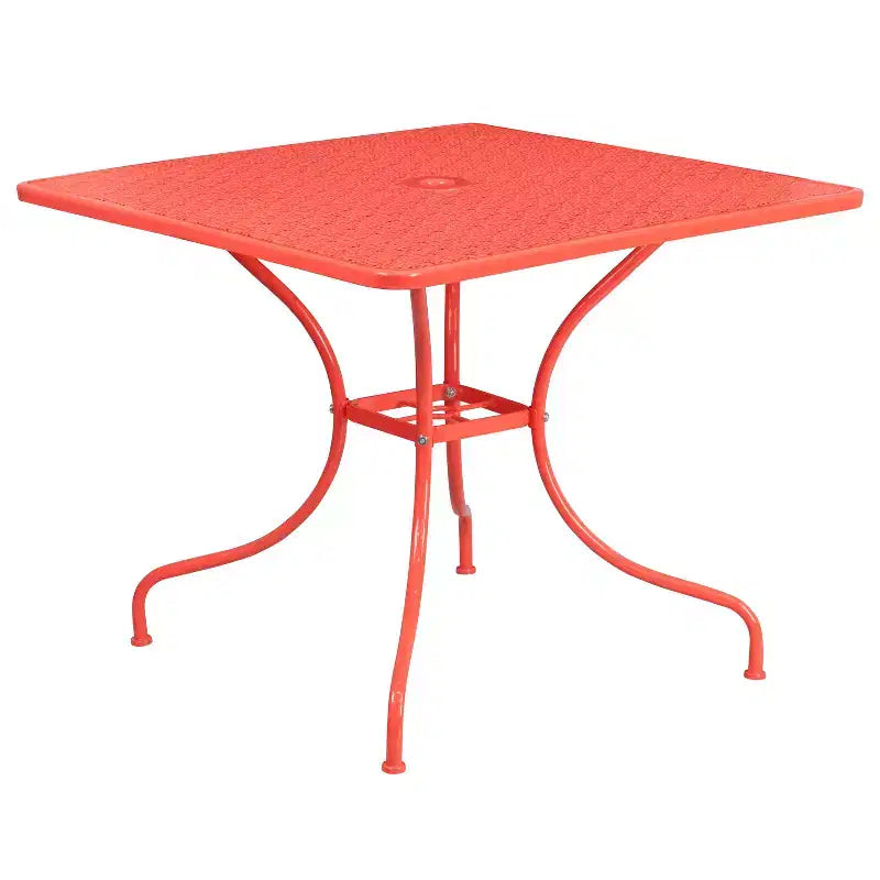 Flash Furniture Oia Commercial Grade 35.5 Square Indoor-Outdoor Steel Patio Table Set with 4 Round Back Chairs