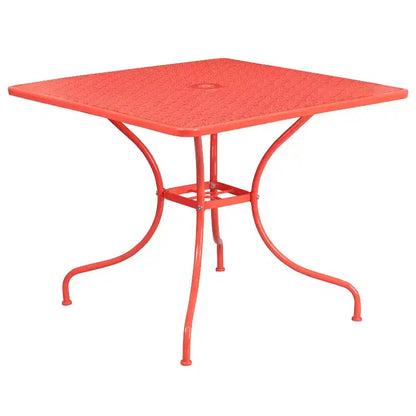 Flash Furniture Oia Commercial Grade 35.5 Square Indoor-Outdoor Steel Patio Table Set with 4 Round Back Chairs
