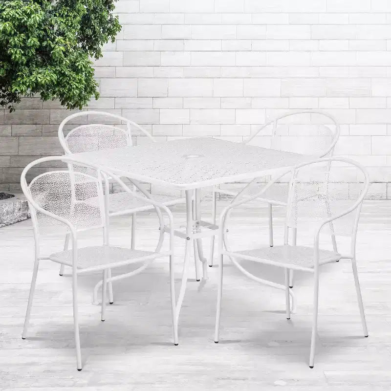 Flash Furniture Oia Commercial Grade 35.5 Square Indoor-Outdoor Steel Patio Table Set with 4 Round Back Chairs