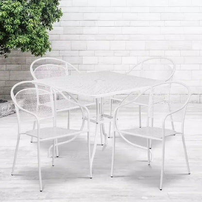 Flash Furniture Oia Commercial Grade 35.5 Square Indoor-Outdoor Steel Patio Table Set with 4 Round Back Chairs