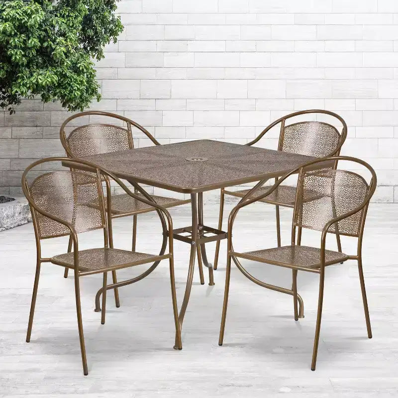 Flash Furniture Oia Commercial Grade 35.5 Square Indoor-Outdoor Steel Patio Table Set with 4 Round Back Chairs
