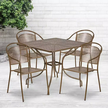 Flash Furniture Oia Commercial Grade 35.5 Square Indoor-Outdoor Steel Patio Table Set with 4 Round Back Chairs