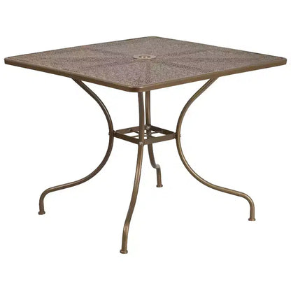 Flash Furniture Oia Commercial Grade 35.5 Square Indoor-Outdoor Steel Patio Table Set with 4 Round Back Chairs