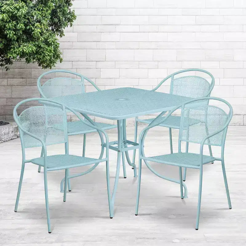 Flash Furniture Oia Commercial Grade 35.5 Square Indoor-Outdoor Steel Patio Table Set with 4 Round Back Chairs