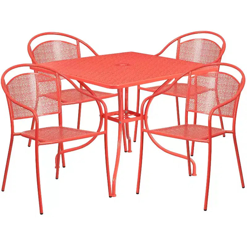 Flash Furniture Oia Commercial Grade 35.5 Square Indoor-Outdoor Steel Patio Table Set with 4 Round Back Chairs