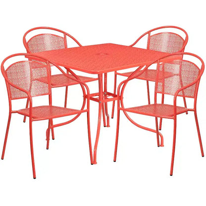 Flash Furniture Oia Commercial Grade 35.5 Square Indoor-Outdoor Steel Patio Table Set with 4 Round Back Chairs