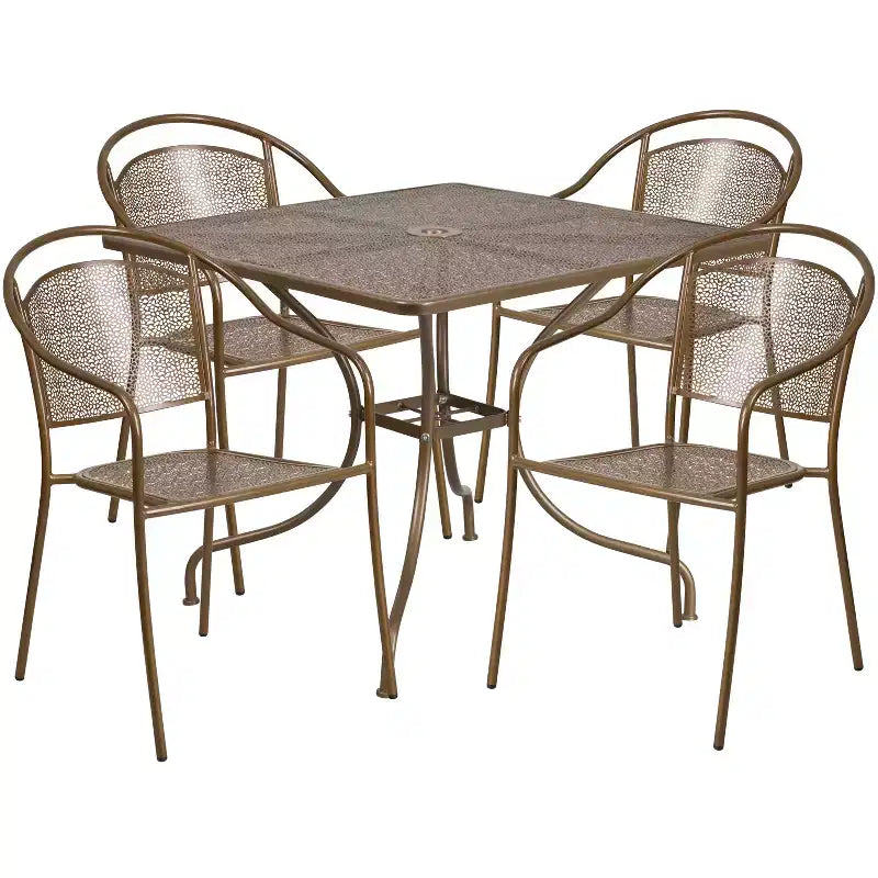 Flash Furniture Oia Commercial Grade 35.5 Square Indoor-Outdoor Steel Patio Table Set with 4 Round Back Chairs
