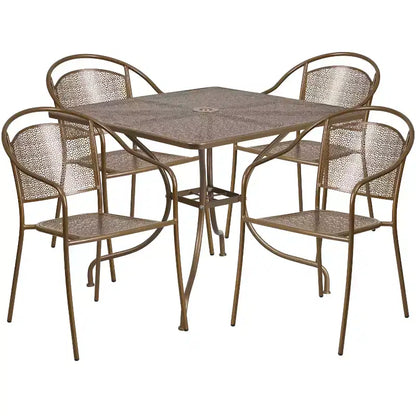 Flash Furniture Oia Commercial Grade 35.5 Square Indoor-Outdoor Steel Patio Table Set with 4 Round Back Chairs