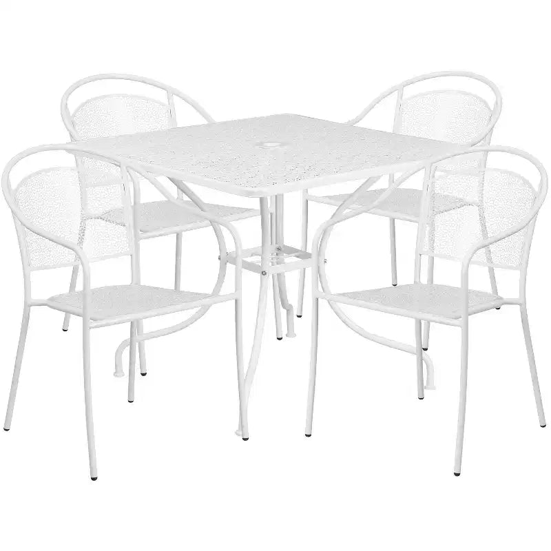 Flash Furniture Oia Commercial Grade 35.5 Square Indoor-Outdoor Steel Patio Table Set with 4 Round Back Chairs