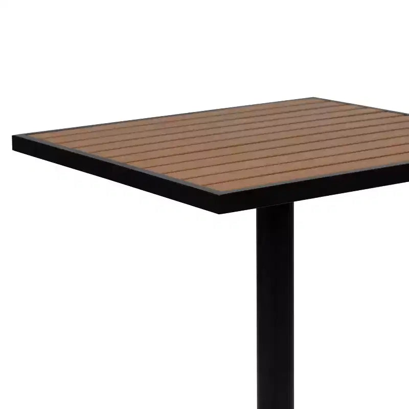 Emma and Oliver Outdoor Patio Bistro Dining Table Set with 4 Chairs and Faux Teak Poly Slats