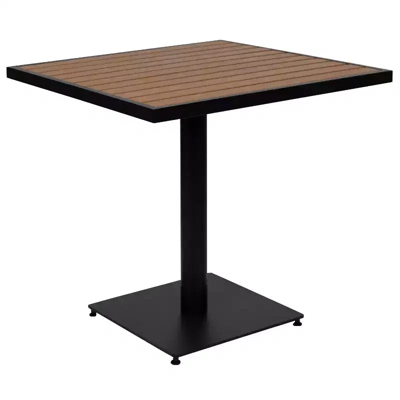 Emma and Oliver Outdoor Patio Bistro Dining Table Set with 4 Chairs and Faux Teak Poly Slats