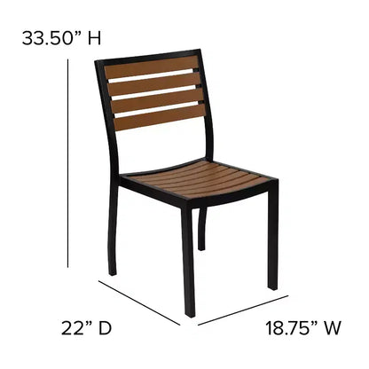Emma and Oliver Outdoor Patio Bistro Dining Table Set with 4 Chairs and Faux Teak Poly Slats