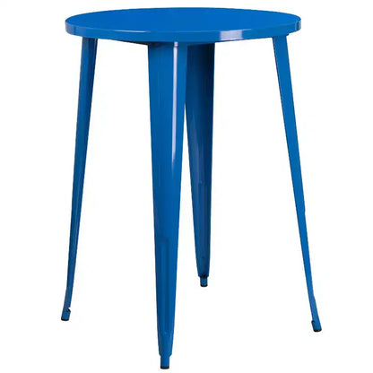 Emma and Oliver Commercial Grade 30 Round Metal Indoor-Outdoor Bar Table Set, 4 Backless Stools
