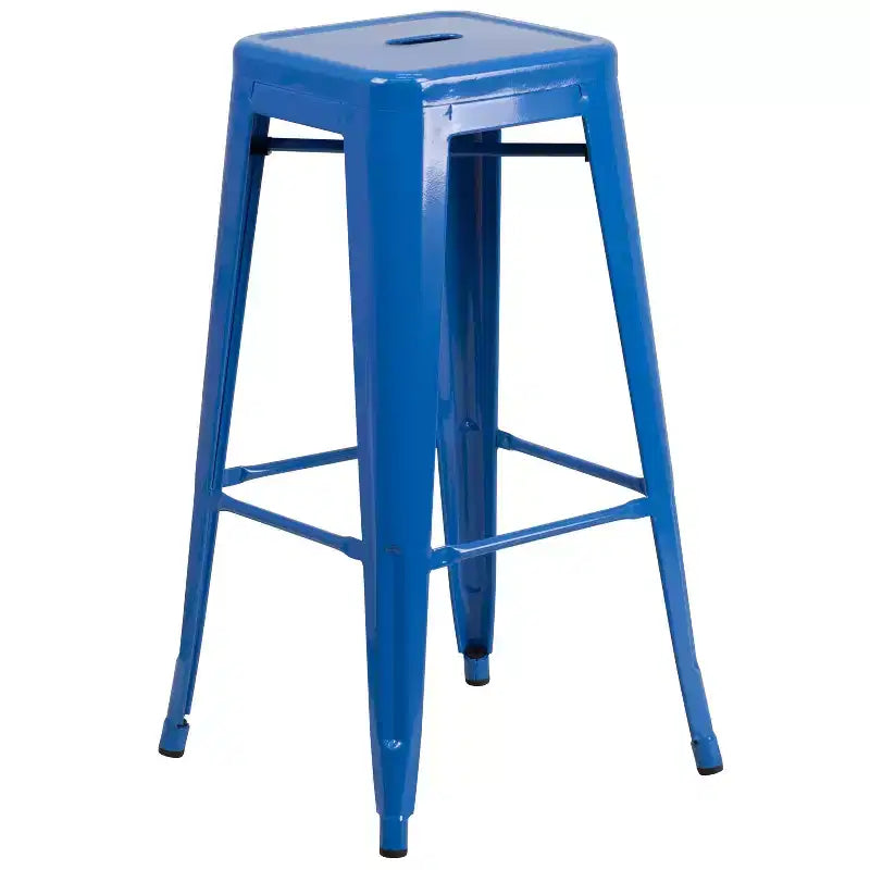 Emma and Oliver Commercial Grade 30 Round Metal Indoor-Outdoor Bar Table Set, 4 Backless Stools
