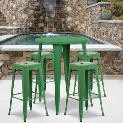 Emma and Oliver Commercial Grade 30 Round Metal Indoor-Outdoor Bar Table Set, 4 Backless Stools
