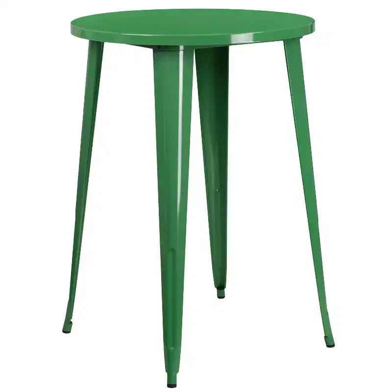 Emma and Oliver Commercial Grade 30 Round Metal Indoor-Outdoor Bar Table Set, 4 Backless Stools