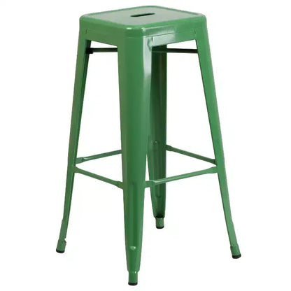 Emma and Oliver Commercial Grade 30 Round Metal Indoor-Outdoor Bar Table Set, 4 Backless Stools