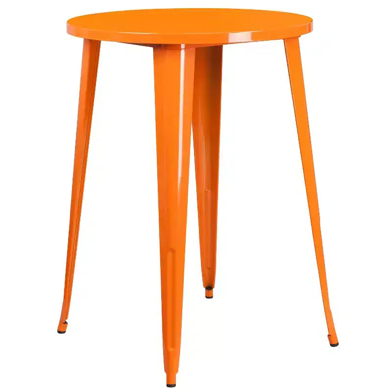 Emma and Oliver Commercial Grade 30 Round Metal Indoor-Outdoor Bar Table Set, 4 Backless Stools