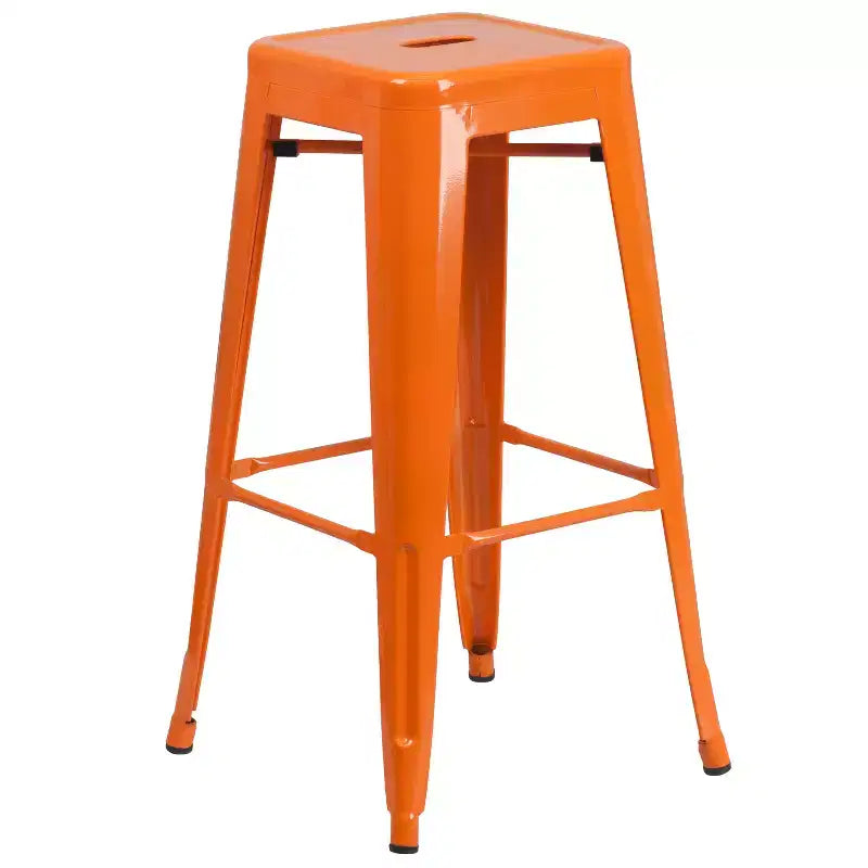 Emma and Oliver Commercial Grade 30 Round Metal Indoor-Outdoor Bar Table Set, 4 Backless Stools