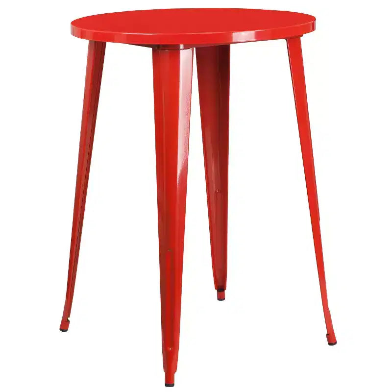 Emma and Oliver Commercial Grade 30 Round Metal Indoor-Outdoor Bar Table Set, 4 Backless Stools