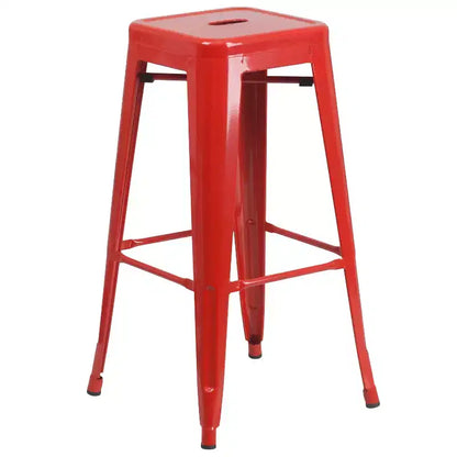 Emma and Oliver Commercial Grade 30 Round Metal Indoor-Outdoor Bar Table Set, 4 Backless Stools